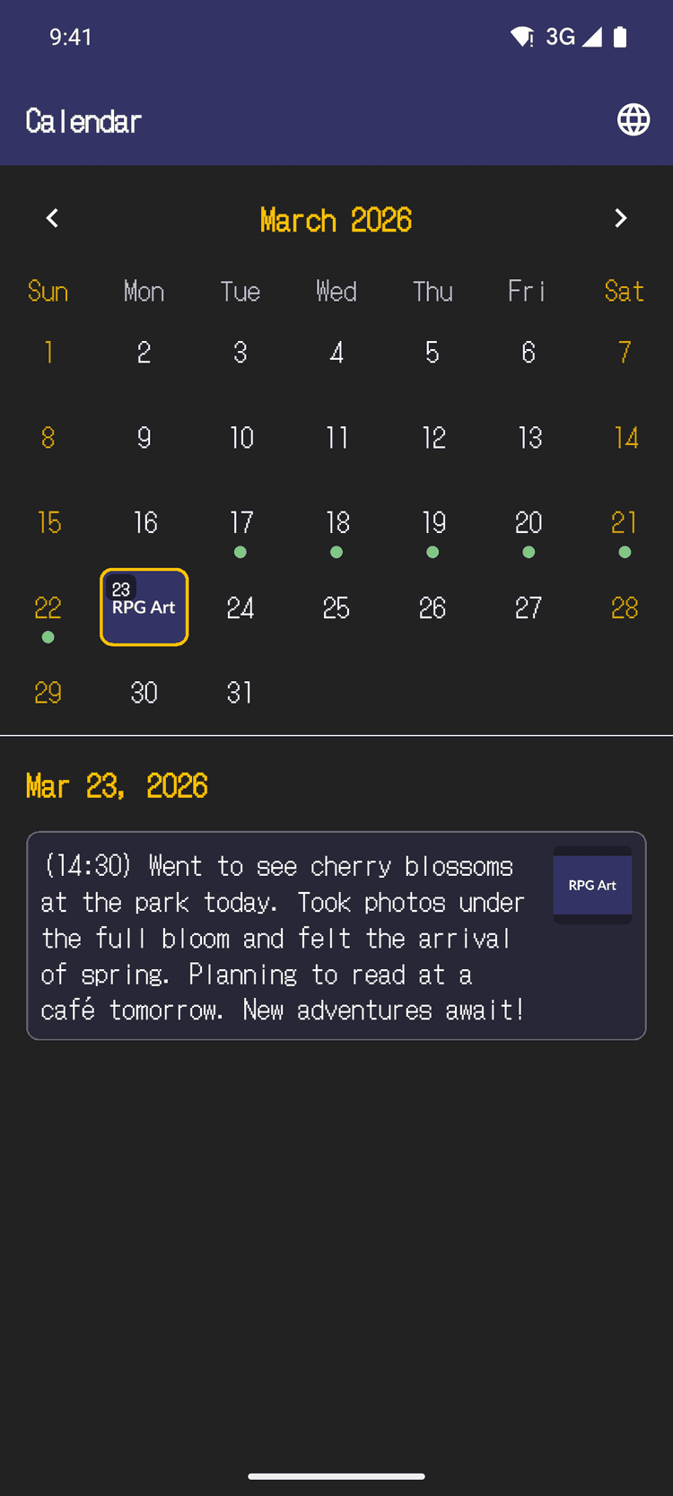 Revivez vos aventures dans le calendrier - Relisez vos histoires à tout moment