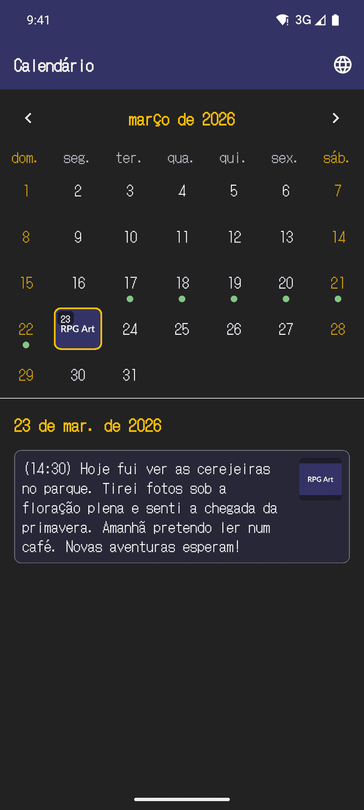 Reveja sua aventura no calendário - Reviva suas histórias passadas quando quiser