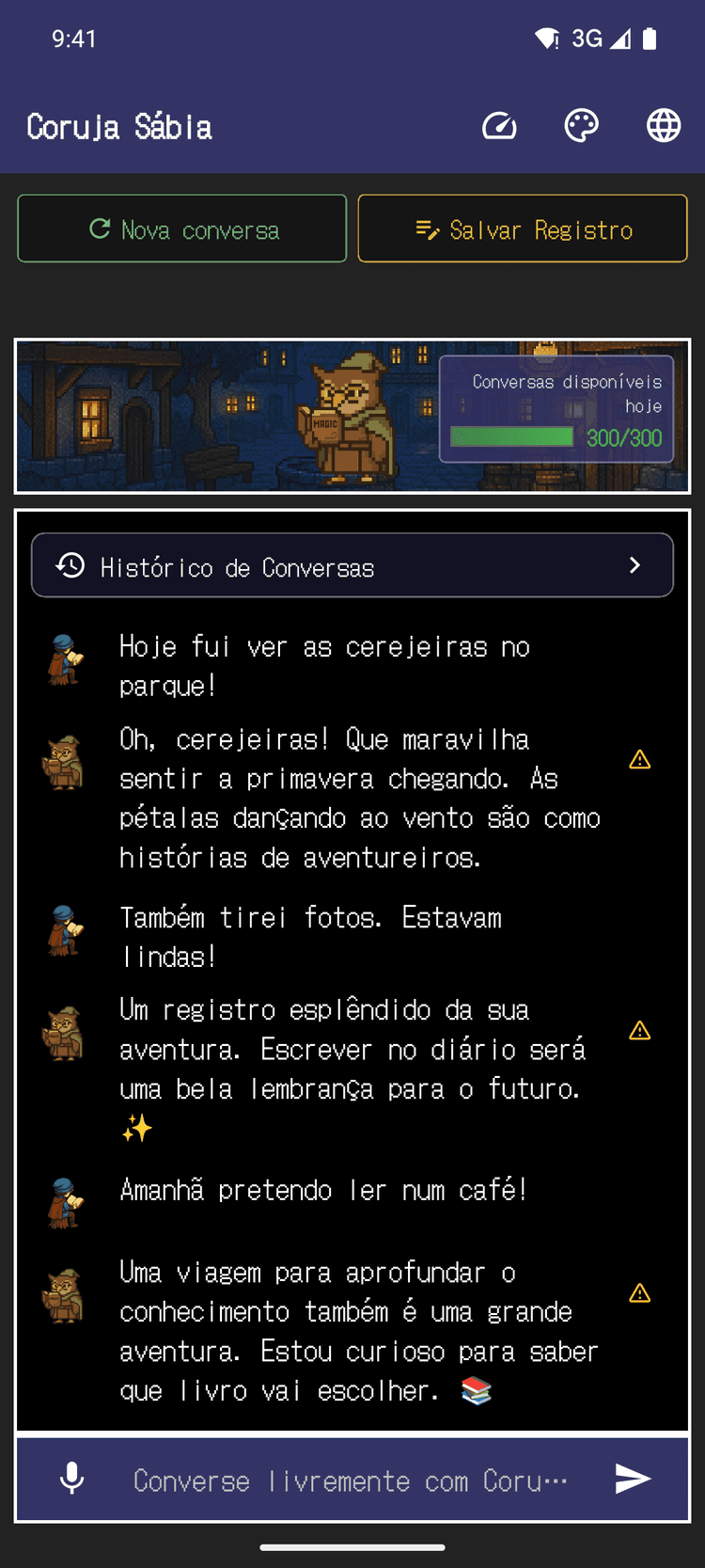 Converse com personagens para escrever seu diário - Registre seu dia naturalmente por meio da conversa